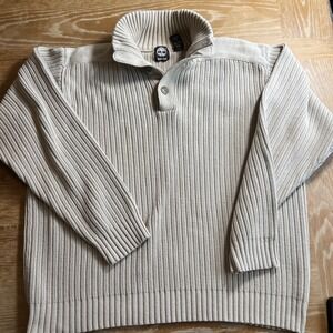 Timberland Sweater Henley 1/4 Button Fair Isle Knit Cotton Chunky Thick Gorp 2XL